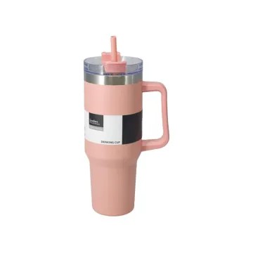 Θερμός ποτήρι 1200ml μπεζ ανοξείδωτο με καλαμάκι