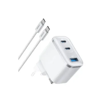 Anker Wall Charger Nano 70W, 2xUSB-C, 1xUSBA, Foldable Plug, White
