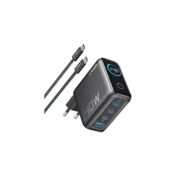 Anker Wall Charger 140W, 3xUSB-C, 1xUSB-A, Smart Display with touch control, Grey