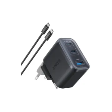 Anker Wall Charger Nano 70W, 2xUSB-C, 1xUSBA, Foldable Plug, Black Grey