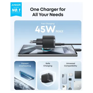 Anker Wall Charger Nano 45W, 1xUSB-C, Black