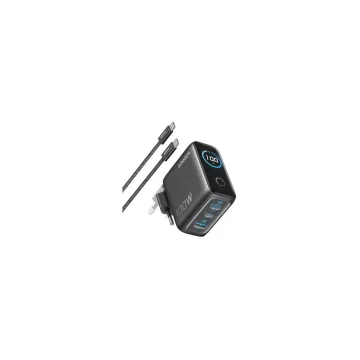 Anker Wall Charger 100W, 2xUSB-C, 1xUSB-A, Smart Display, Foldable Plug, Grey
