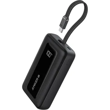 Anker Powerbank Essential 10K mAh, 30W max power, Built-In USB-C Cable, Black