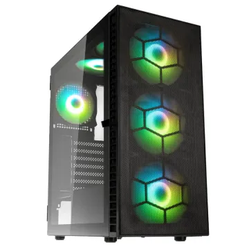 Kolink Observatory HF Plus Mesh ARGB PWM Midi Tower Case Black with 6x ARGB PWM Fans (5x140mm 1x120)