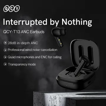 QCY T13 ANC Black - TWS 10mm Dynamic Driver, 4-mic 28dB ANC, Bluetooth 5.3, 7hr-30hr, 75ms latency - 