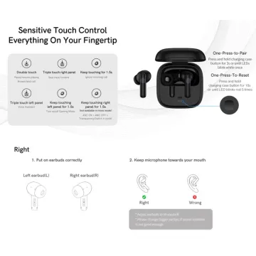 QCY T13 ANC Black - TWS 10mm Dynamic Driver, 4-mic 28dB ANC, Bluetooth 5.3, 7hr-30hr, 75ms latency - 