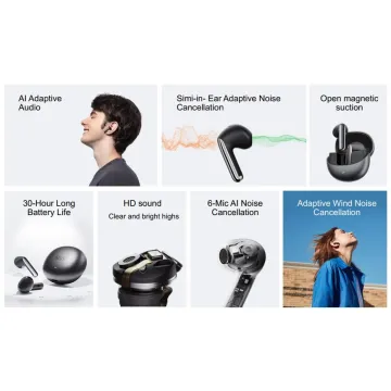 QCY AilyBuds Pro Semi-Ear ANC TWS Black 6 mic & A.I. Noise Cancel. LDAC Audio Ultra HD Multi-point - 