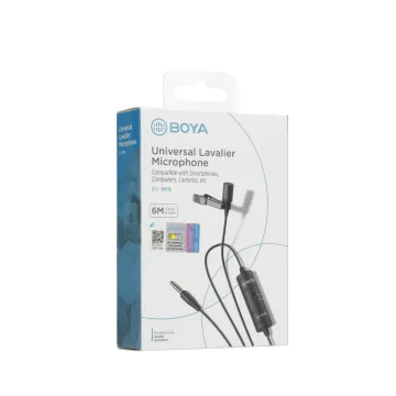 BOYA BY-M1S (M1 Smart) wired mic Universal Lavalier Microphone 3.5mm for phone, laptop, camera - 