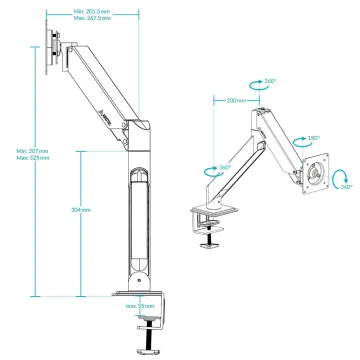 ARCTIC X1-3D - Single Monitor arm with complete 3D movement in black colour - 