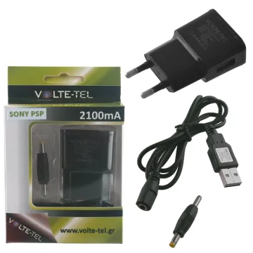 PSP USB-A TRAVEL VTU21 2.1A 11W+USB-A ADAPTOR VCUA01 +ΚΟΝ/ΡΑΣ BLACK