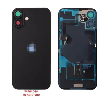 FOR IPHONE 16 BATTERY COVER + CAMERA LENS + METAL PLATE + FLASHLIGHT + CHARGING FLEX + NFC BLACK
