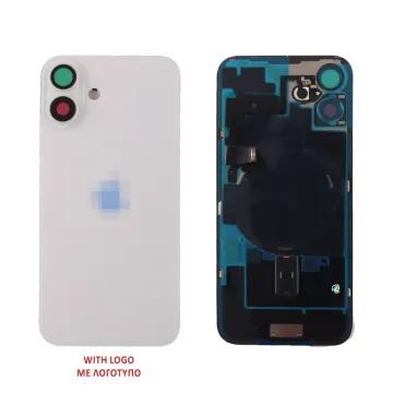 FOR IPHONE 16 BATTERY COVER + CAMERA LENS + METAL PLATE + FLASHLIGHT + CHARGING FLEX + NFC WHITE