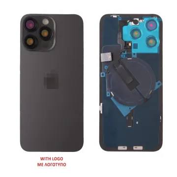 FOR IPHONE 15 PRO MAX BATTERY COVER + CAMERA LENS + METAL PLATE + FLASHLIGHT + CHARGING FLEX + NFC TITANIUM BLACK