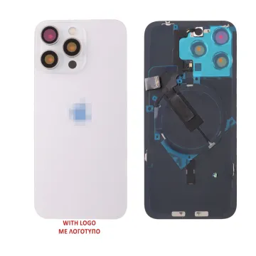 FOR IPHONE 15 PRO MAX BATTERY COVER + CAMERA LENS + METAL PLATE + FLASHLIGHT + CHARGING FLEX + NFC TITANIUM WHITE