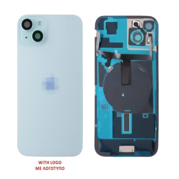 FOR IPHONE 15 PLUS BATTERY COVER + CAMERA LENS + METAL PLATE + FLASHLIGHT + CHARGING FLEX + NFC BLUE