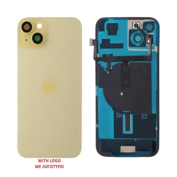FOR IPHONE 15 PLUS BATTERY COVER + CAMERA LENS + METAL PLATE + FLASHLIGHT + CHARGING FLEX + NFC YELLOW