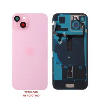 FOR IPHONE 15 PLUS BATTERY COVER + CAMERA LENS + METAL PLATE + FLASHLIGHT + CHARGING FLEX + NFC PINK