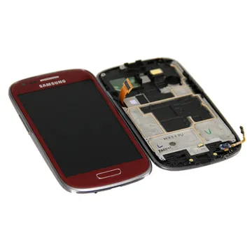 SAMSUNG S3 MINI I8190 ΟΘΟΝΗ AMOLED + TOUCH SCREEN +LENS + FRAME GH97-14204F RED ORIGINAL SERVICE PACK