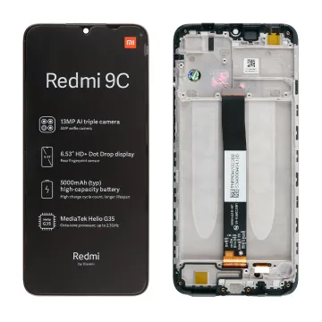 XIAOMI REDMI 9A/9C /9AT/10A ΟΘΟΝΗ IPS + TOUCH SCREEN + LENS + FRAME 5600070C3L00 BLACK ORIGINAL SERVICE PACK