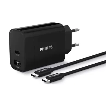 TRAVEL PHILIPS DLP2621T DUAL USB-C + USB-A 30W ΜΕ ΑΝΤΑΠΤΟΡΕΣ ΓΙΑ EU,UK,USA,HB BLACK PACKING OR