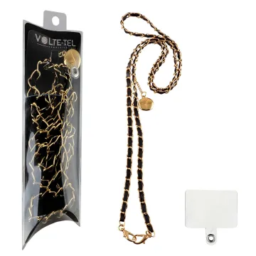 VOLTE-TEL NECK STRAP - ΑΛΥΣΙΔΑ ΛΑΙΜΟΥ ΓΙΑ ΘΗΚΕΣ BLACK LEATHER-GOLD METAL VT420 120cm