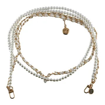 VOLTE-TEL NECK STRAP - ΑΛΥΣΙΔΑ ΛΑΙΜΟΥ ΓΙΑ ΘΗΚΕΣ WHITE PEARLS WITH WHITE LEATHER-GOLD METAL VT425 120cm