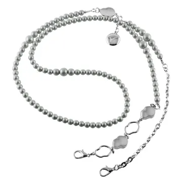 VOLTE-TEL NECK STRAP - ΑΛΥΣΙΔΑ ΛΑΙΜΟΥ ΓΙΑ ΘΗΚΕΣ WHITE PEARLS WITH SILVER CHAIN VT427 130cm