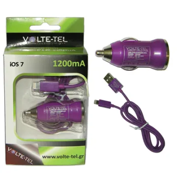 VOLTE-TEL LIGHTNING USB(ΦΟΡΤΙΣΗΣ-DATA VCD01+ΦΟΡΤΙΣΤΗΣ ΑΥΤΟΚΙΝΗΤΟΥ VCU09 1200mA 6W)PURPLE iOS7
