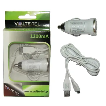 VOLTE-TEL MICRO USB(ΦΟΡΤΙΣΗΣ-DATA VCD01+ΦΟΡΤΙΣΤΗΣ ΑΥΤΟΚΙΝΗΤΟΥ VCU09 1200mA) WHITE