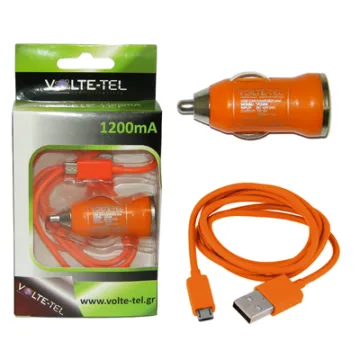 VOLTE-TEL MICRO USB(ΦΟΡΤΙΣΗΣ-DATA VCD01+ΦΟΡΤΙΣΤΗΣ ΑΥΤΟΚΙΝΗΤΟΥ VCU09 1200mA) ORANGE