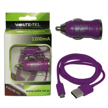 VOLTE-TEL MICRO USB(ΦΟΡΤΙΣΗΣ-DATA VCD01+ΦΟΡΤΙΣΤΗΣ ΑΥΤΟΚΙΝΗΤΟΥ VCU09 1200mA) PURPLE