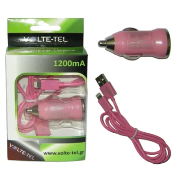 VOLTE-TEL LIGHTNING USB(ΦΟΡΤΙΣΗΣ-DATA VCD01+ΦΟΡΤΙΣΤΗΣ ΑΥΤΟΚΙΝΗΤΟΥ VCU09 1200mA)PINK