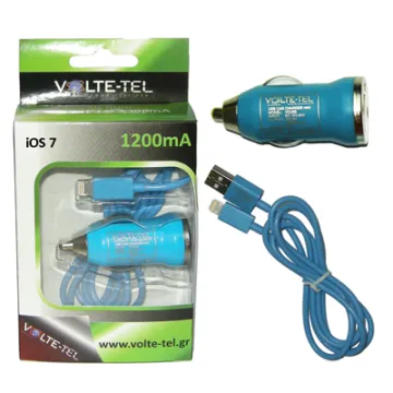 VOLTE-TEL LIGHTNING USB(ΦΟΡΤΙΣΤΗΣ-DATA VCD01+ΦΟΡΤΙΣΤΗΣ ΑΥΤΟΚΙΝΗΤΟΥ VCU09 1200mA 6W)BLUE iOS7