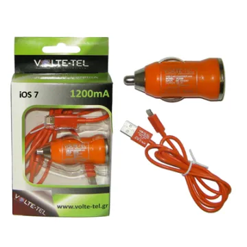 VOLTE-TEL LIGHTNING USB(ΦΟΡΤΙΣΗΣ-DATA VCD01+ΦΟΡΤΙΣΤΗΣ ΑΥΤΟΚΙΝΗΤΟΥ VCU09 1200mA 6W)ORANGE iOS7