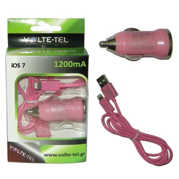 VOLTE-TEL LIGHTNING USB(ΦΟΡΤΙΣΗΣ-DATA VCD01+ΦΟΡΤΙΣΤΗΣ ΑΥΤΟΚΙΝΗΤΟΥ VCU09 1200mA 6W)PINK iOS7
