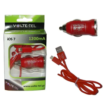VOLTE-TEL LIGHTNING USB(ΦΟΡΤΙΣΗΣ-DATA VCD01+ΦΟΡΤΙΣΤΗΣ ΑΥΤΟΚΙΝΗΤΟΥ VCU09 1200mA 6W)RED iOS7