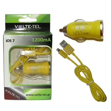 VOLTE-TEL LIGHTNING USB(ΦΟΡΤΙΣΗΣ-DATA VCD01+ΦΟΡΤΙΣΤΗΣ ΑΥΤΟΚΙΝΗΤΟΥ VCU09 1200mA 6W)YELLOW iOS7