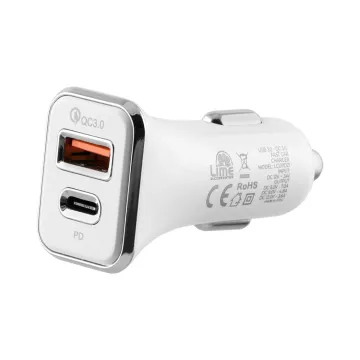 LIME DUAL ΦΟΡΤΙΣΤΗΣ ΑΥΤΟΚΙΝΗΤΟΥ USB-A 3.0/PD USB-C FAST CAR CHARGER QC 3.0 LCUPD21 40W 5V-7A/9V-4.8A/12V-3.6A WHITE