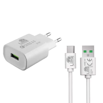 LIME USB-A 3.0 PD FAST TRAVEL QC 3.0 LTU25 4.0A 21W + ΚΑΛΩΔΙΟ ΦΟΡΤΙΣΗΣ-DATA L15 USB-C WHITE