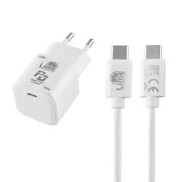 LIME USB-C GAN PD 3.0 SUPER FAST TRAVEL LTC78W 5V-15V 4.0A/ 20V 3.9A 78W+ ΦΟΡΤΙΣΗΣ-DATA LCC04 USB-C TO USB-C 78W WHITE