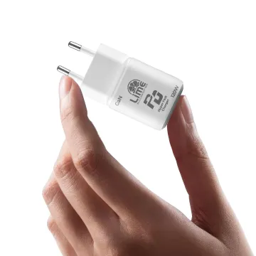 LIME USB-C GAN PD 3.2 DUAL AVS HYPER FAST TRAVEL QC 3.2 LDC120W 99W + USB-A QC 3.2 21W TOTAL 120W WHITE