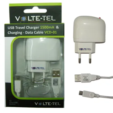 VOLTE-TEL MICRO USB(USB ΦΟΡΤΙΣΤΗΣ-DATA VCD01+TRAVEL VTU045 1.5A 7.5W)WHITE