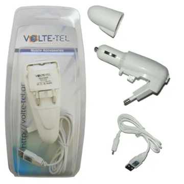 VOLTE-TEL MICRO USB (USB DUO TRAVEL-ΦΟΡΤΙΣΤΗΣ ΑΥΤΟΚΙΝΗΤΟΥ VTDU2 1500mA 7.5W+VCD01 ΦΟΡΤΙΣΗΣ-DATA) WHITE