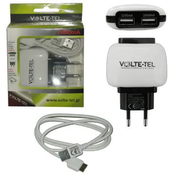 VOLTE-TEL SAMSUNG NOTE3/G900 S5 USB-A DATA VCD01+TRAVEL VTU64 2.4A 12W WHITE