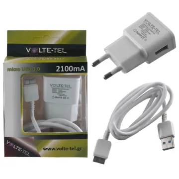 VOLTE-TEL MICRO USB NOTE 3(ΦΟΡΤΙΣΗΣ-DATA VCD01 USB 3.0+TRAVEL VTU21 2.1A 11W) WHITE