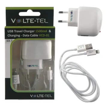 VOLTE-TEL LIGHTNING USB(ΦΟΡΤΙΣ.-DATA VCD01+TRAVEL VTU045 1.5A 7.5W)iOS9 WHITE