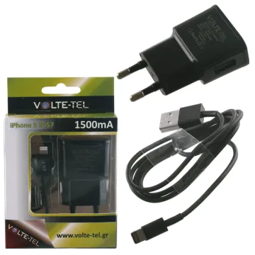 VOLTE-TEL LIGHTNING (ΦΟΡΤΙΣΗΣ-DATA VCD01+TRAVEL VTU15 1.5A 7.5W) BLACK
