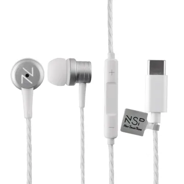 NSP HANDS FREE STEREO UNIVERSAL USB-C 1.2m RIPPLY HN28 WITH REMOTE AND MIC WHITE