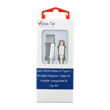 VOLTE-TEL ΚΑΛΩΔΙΟ BRAIDED ΜΕΤΑΤΡΟΠΕΑΣ JACK 3.5mm MALE TO TYPE C (AUX) 1m WHITE