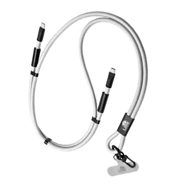 LIME 2 IN 1 FASHION NECK STRAP - USB-C TO USB-C 4A ΦΟΡΤΙΣΗΣ-DATA DURABLE BRAIDED 1.5m LSCC01 68W WHITE